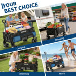 Heavy Duty Collapsible Utility Wagon for Outdoor Use, 8 Inch All Terrain Wheels, Folding Camping Cart with 600D Oxford Fabric, Water Resistant, Compact Storage for Garden, Beach, Sports, Camping